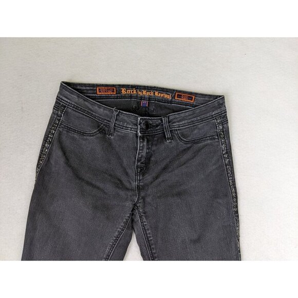 ROCK REVIVAL KATHRYN LEGGING - WOMENS GRAY DISTRESSED RHINETONE SKINNY JEANS 27 - Picture 5 of 12